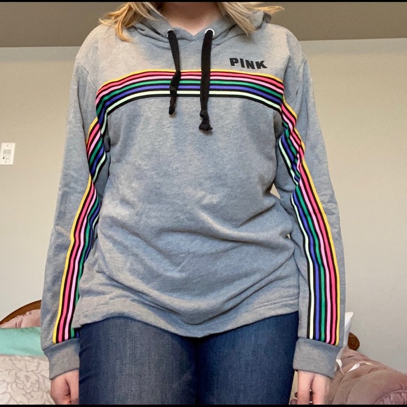 SOLD: PINK Rainbow Stripe Hoodie - Picture 2 of 4